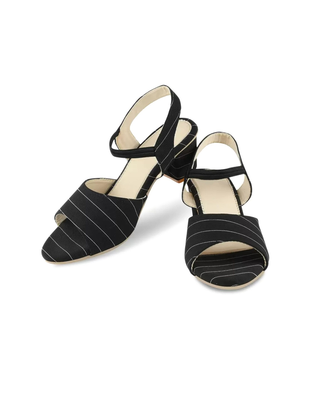 

BAESD Girls Striped Block Heels with Ankle Loop, Black