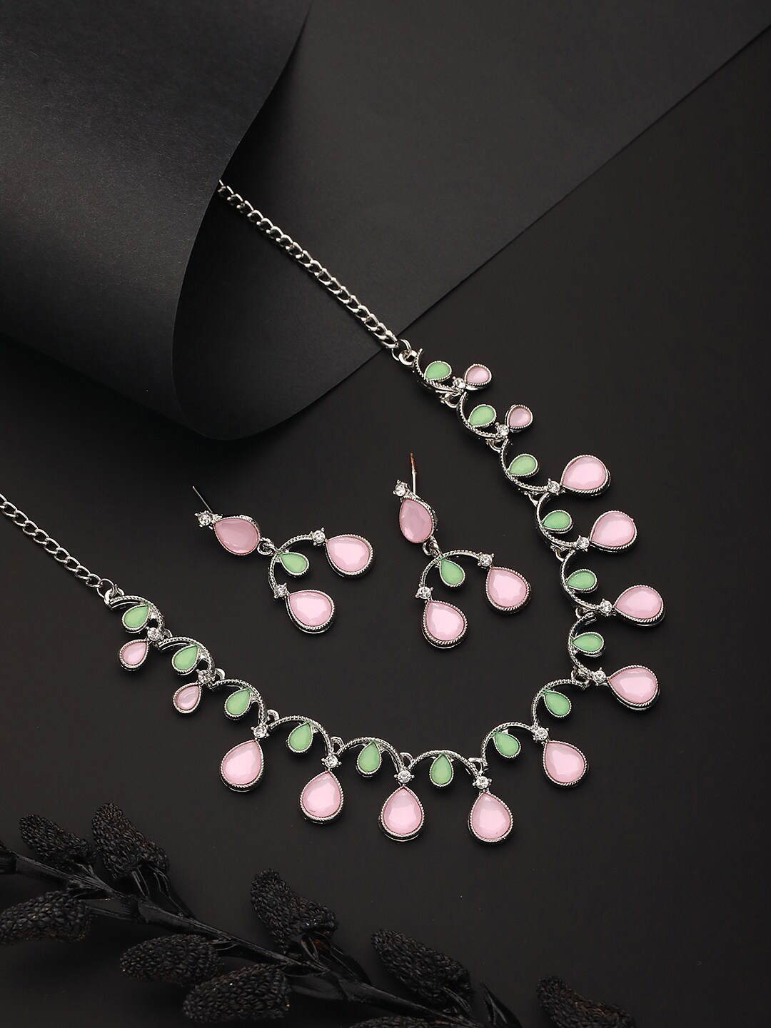 

Anouk Rhodium-Plated AD-Studded Jewellery Set, Silver