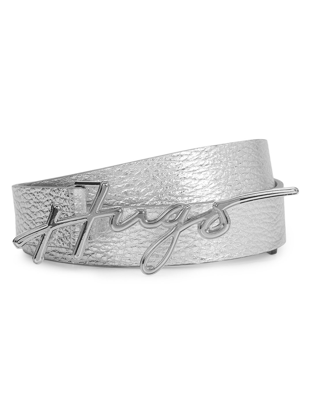 

HUGO Women Textured Leather Belt, Metallic