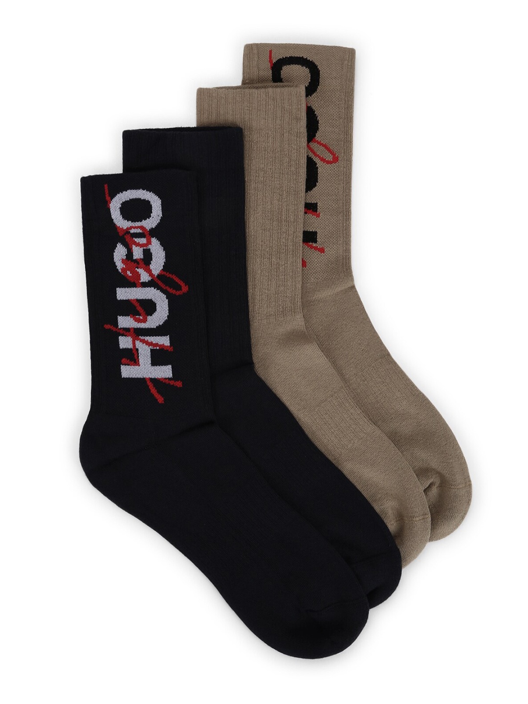 

HUGO Men Pack Of 2 Brand Logo Details Calf-Length Cotton Socks, Brown