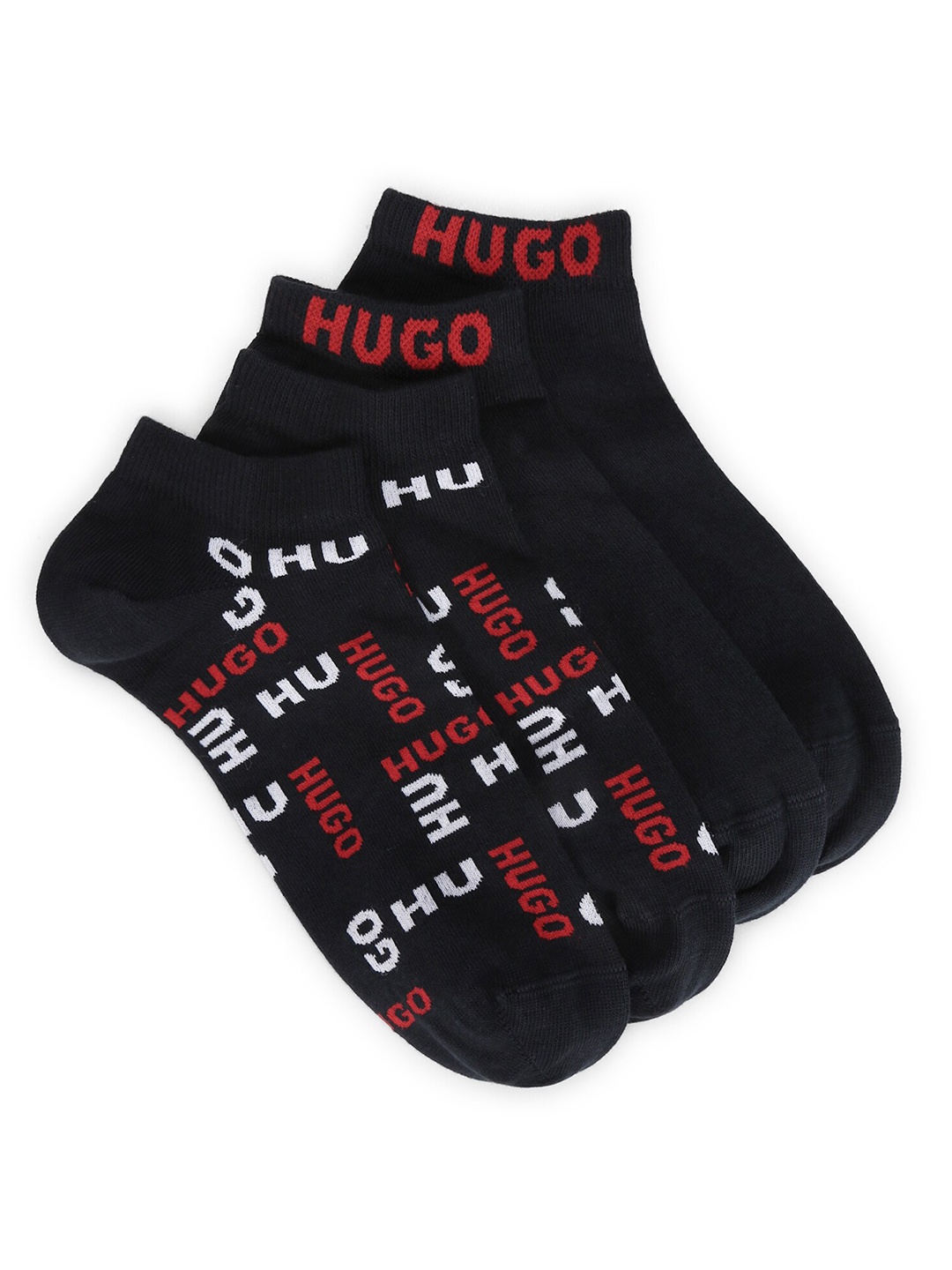 

HUGO Men Pack Of 2 Brand Logo Printed Cotton Ankle Length Socks, Black