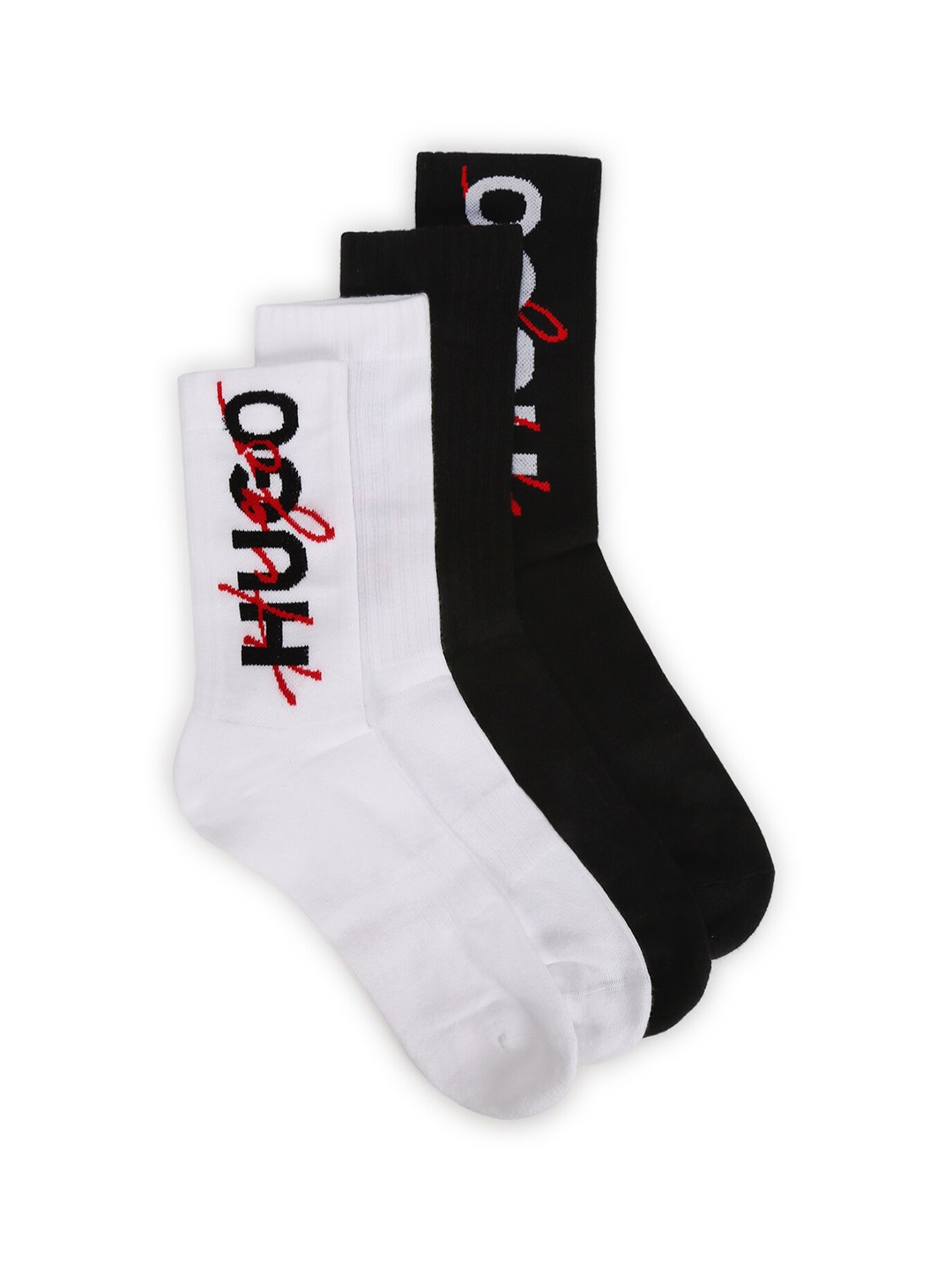 

HUGO Men Pack Of 2 Brand Logo Printed Cotton Calf-Length Socks, Black