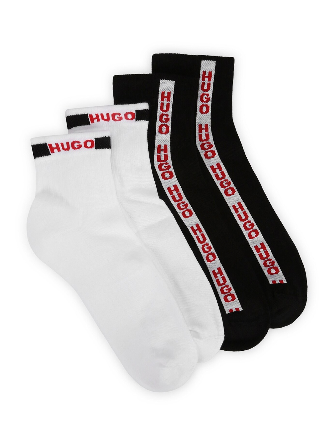 

HUGO Men Pack Of 2 Brand Logo Printed Cotton Ankle Length Socks, White