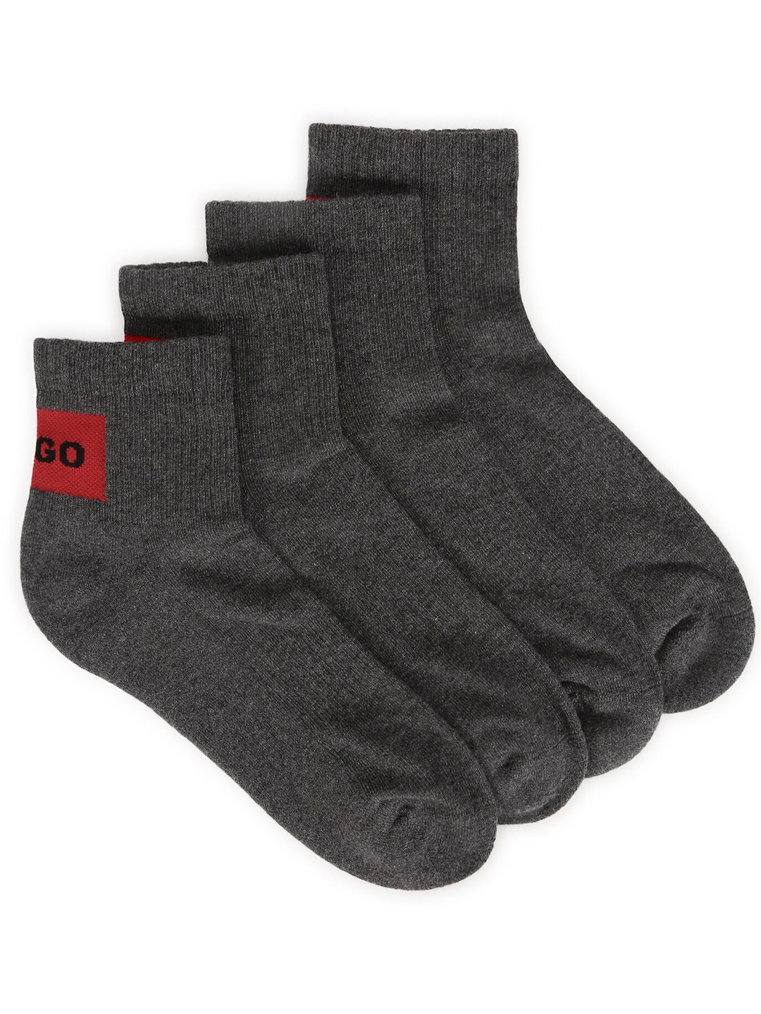 HUGO Men Pack Of 2 Brand Logo Printed Ankle Length Socks, Grey