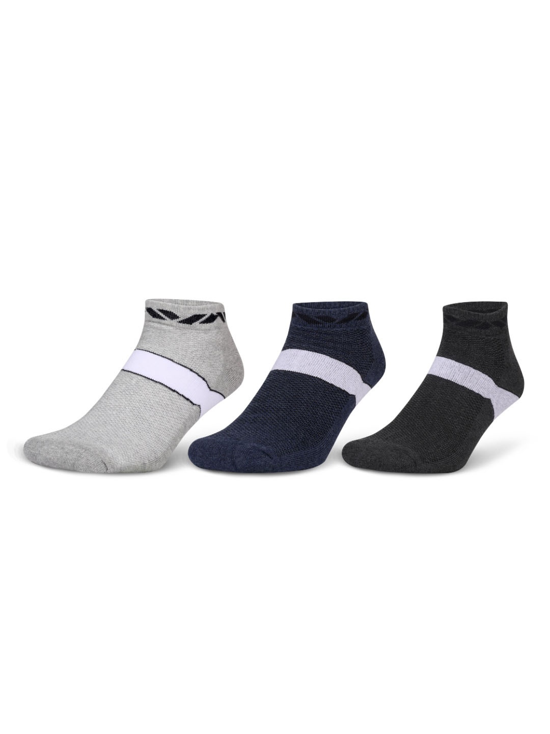 

NIVIA Pack Of 3 Patterned Ankle-Length Socks, Grey melange