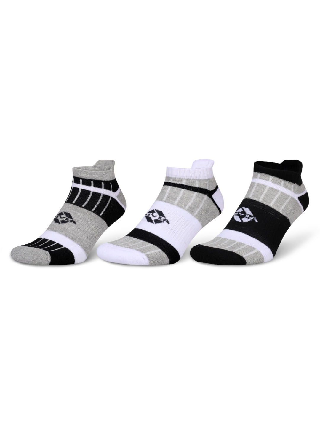 

NIVIA Unisex Pack Of 3 Stripes Patterned Ankle-Length Sports Socks, Grey