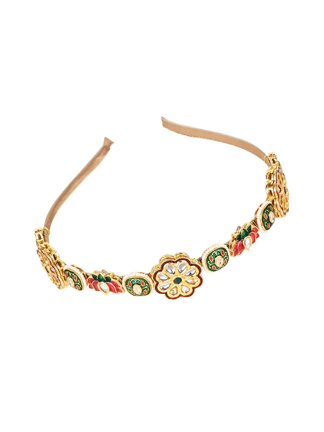 

Aye Candy Girls Floral Shaped Ethnic Embellished Kundan Headband, Red