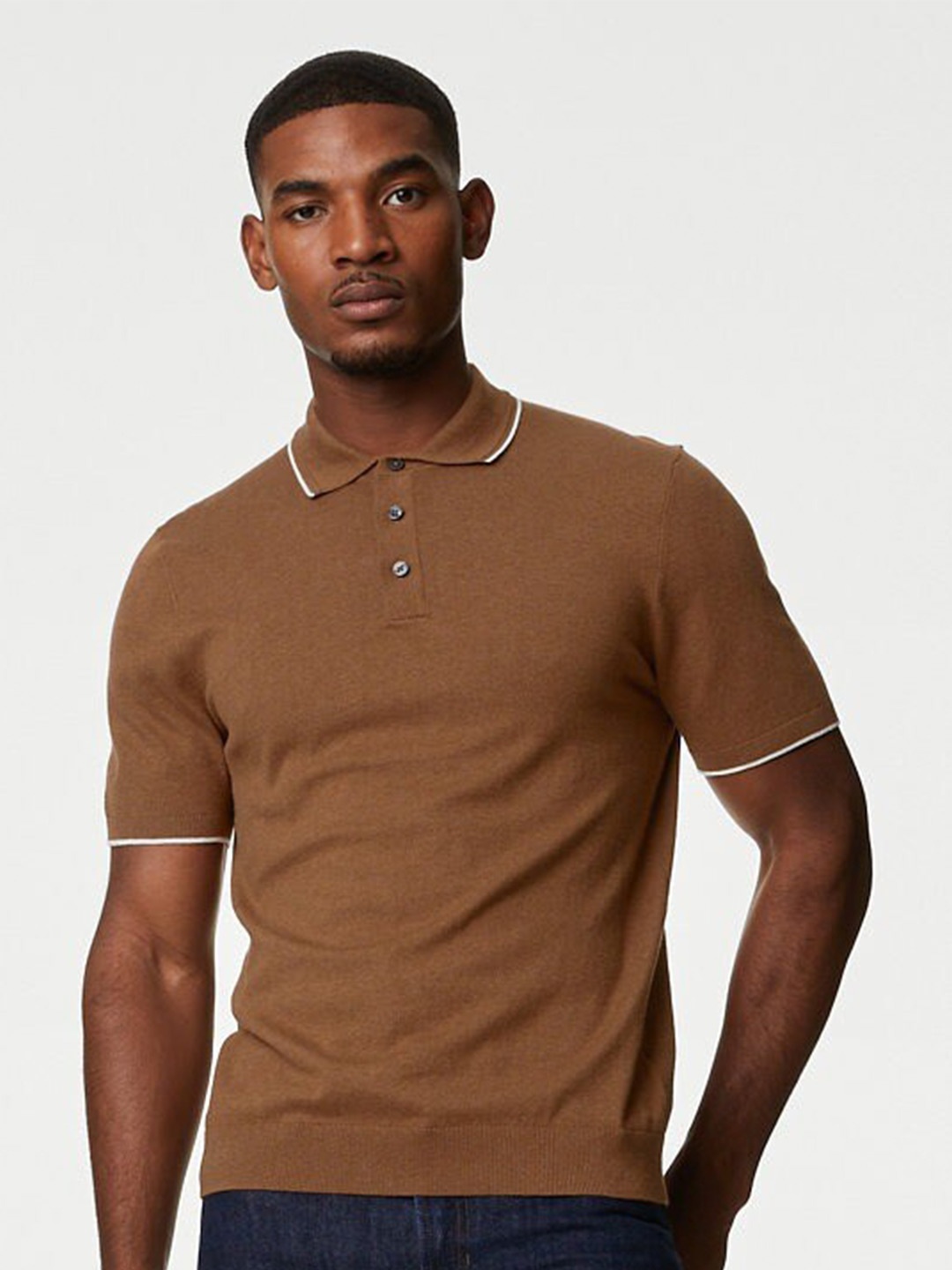 

Marks & Spencer Polo Collar Regular Fit T-shirt, Brown