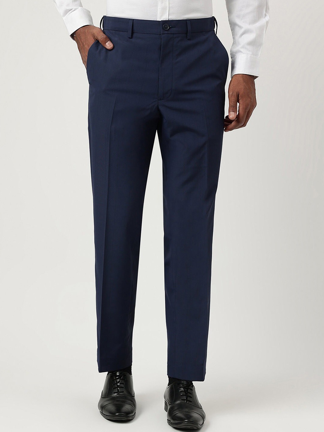 

Marks & Spencer Men Regular Fit Mid-Rise Regular Trousers, Navy blue