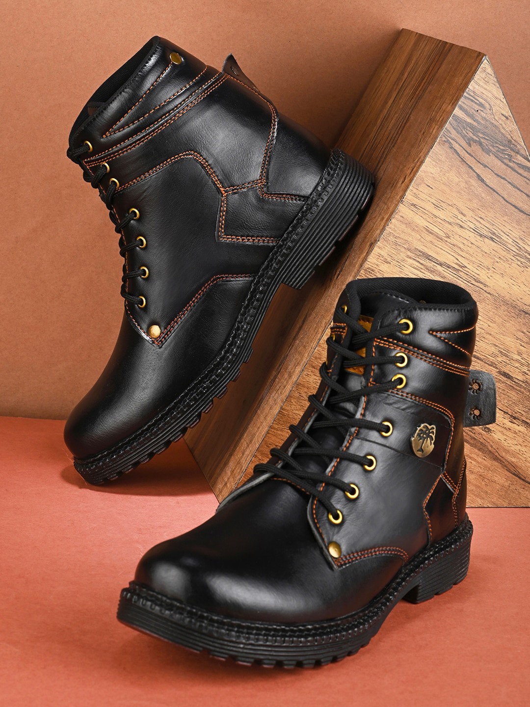 

Bollero Men Mid-Top Platform Lace-Ups Boots, Black