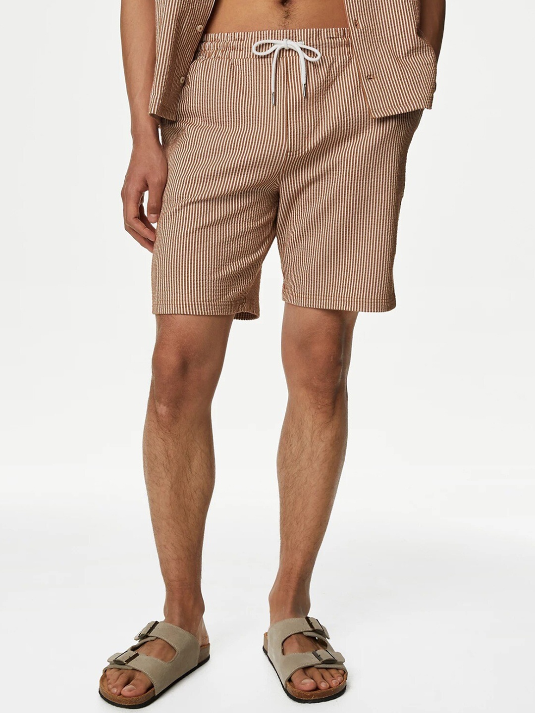 

Marks & Spencer Men Striped Cotton Shorts, Peach