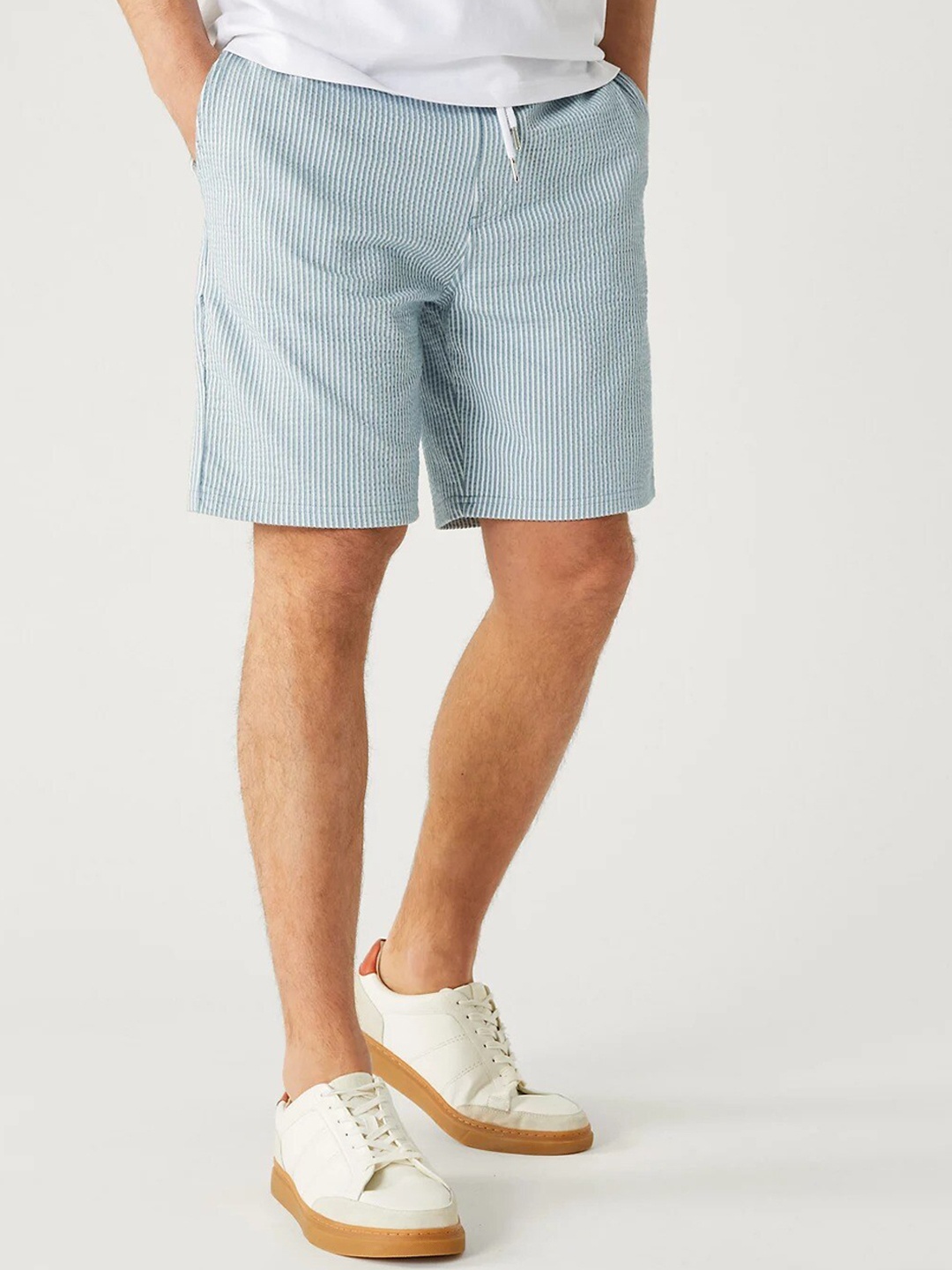 

Marks & Spencer Men Striped Cotton Shorts, Blue