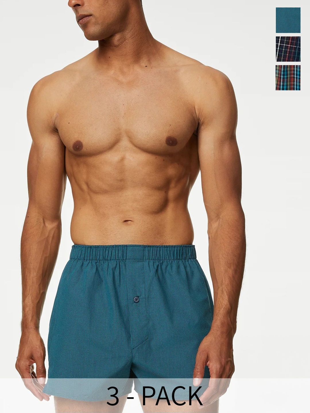 

Marks & Spencer Pack Of 3 Checked Pure-Cotton Boxers VAN: T143931, Turquoise blue