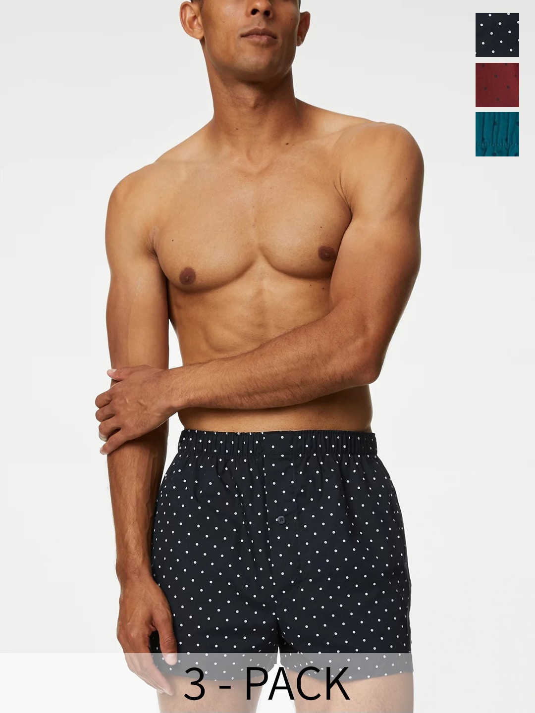 

Marks & Spencer Pack Of 3 Printed Pure-Cotton Boxers T143926DARK BLUE, Navy blue