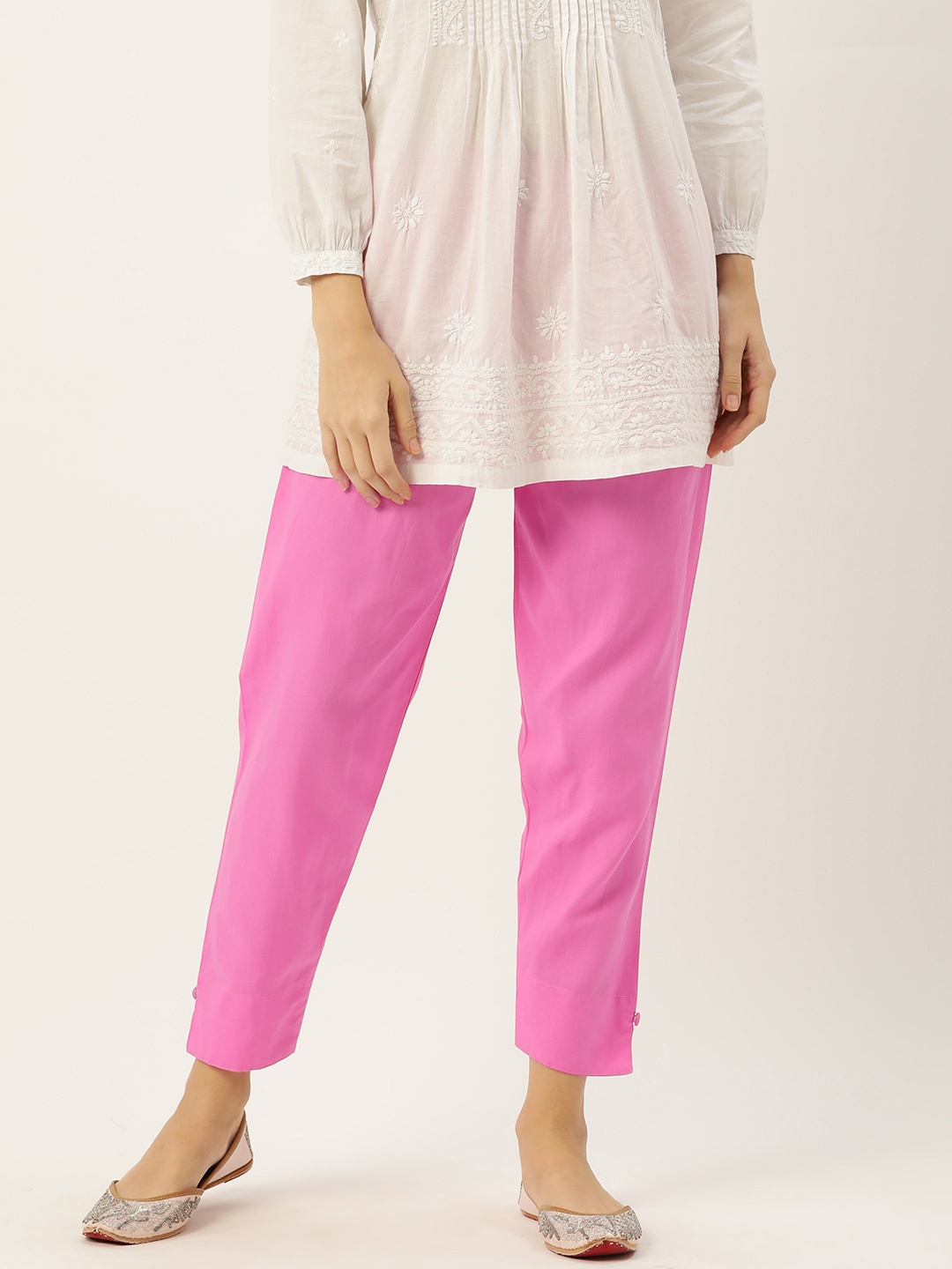 

HASRI Women Solid Pure Cotton Trousers, Pink