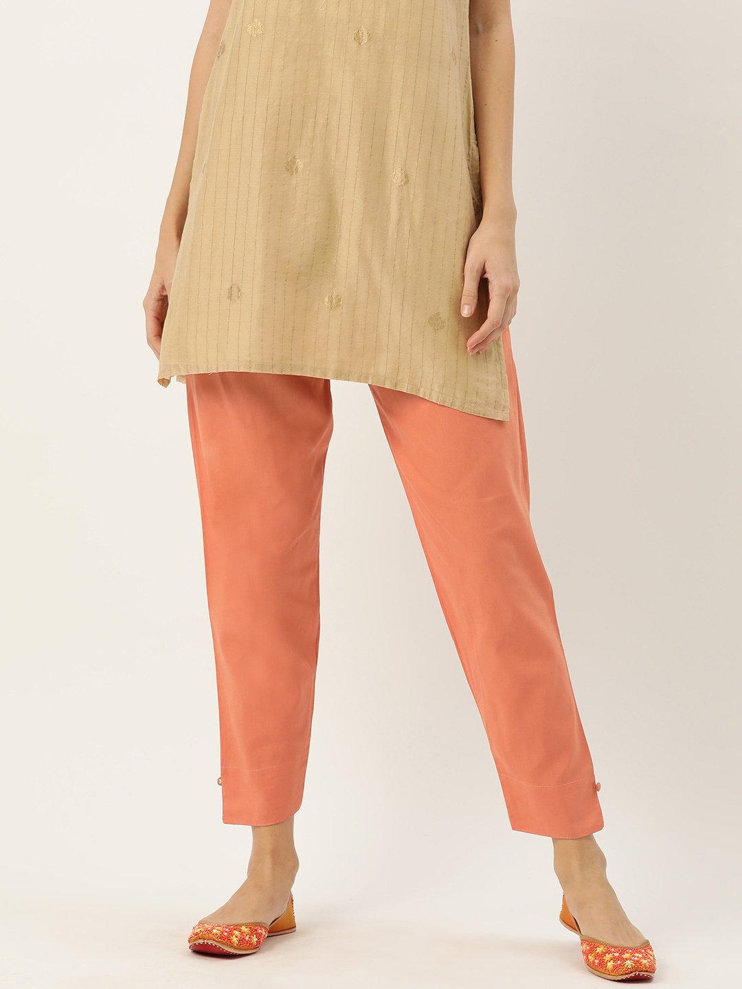 

HASRI Women Solid Pure Cotton Trousers, Peach