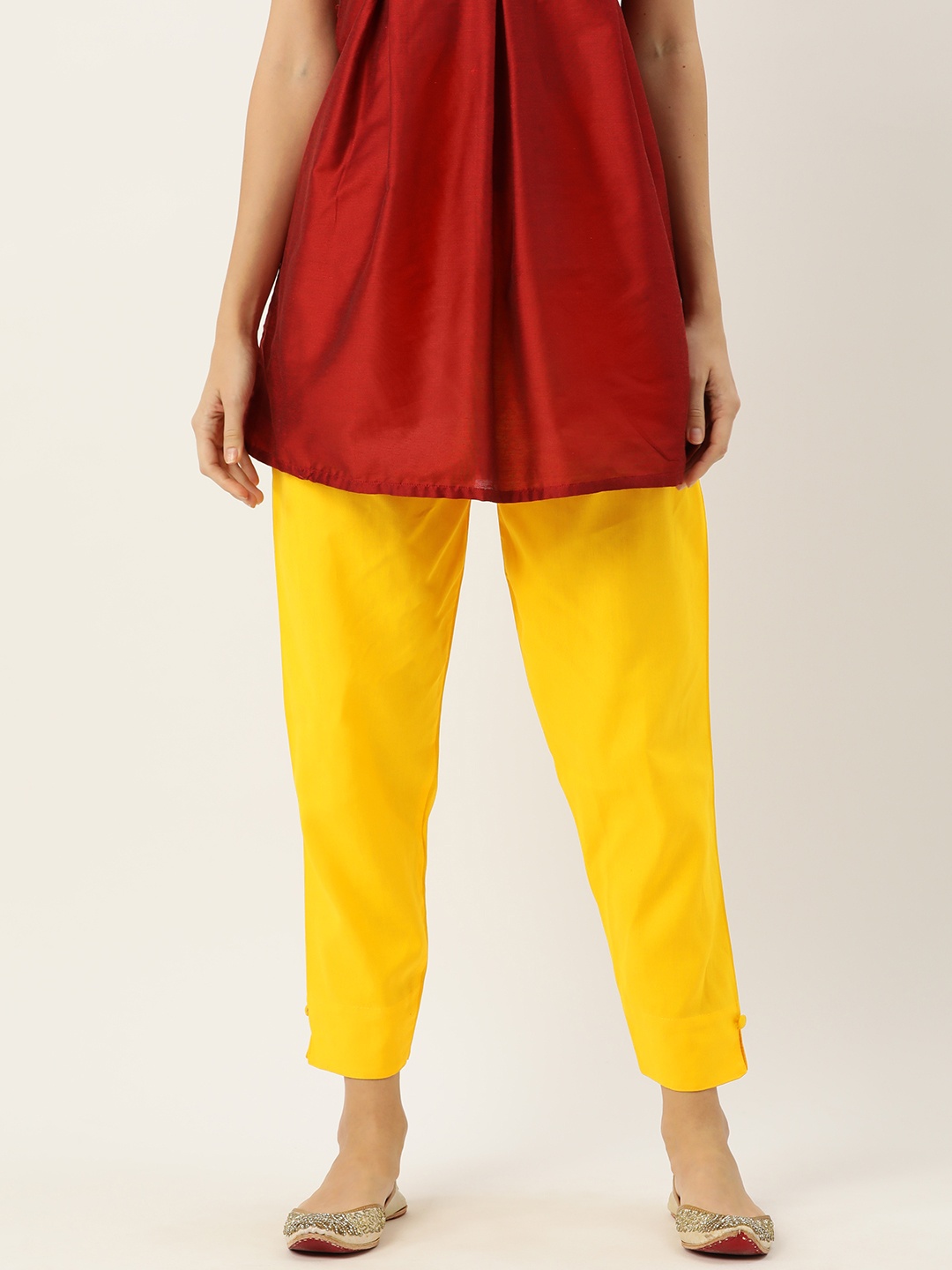 

HASRI Women Solid Pure Cotton Trousers, Yellow