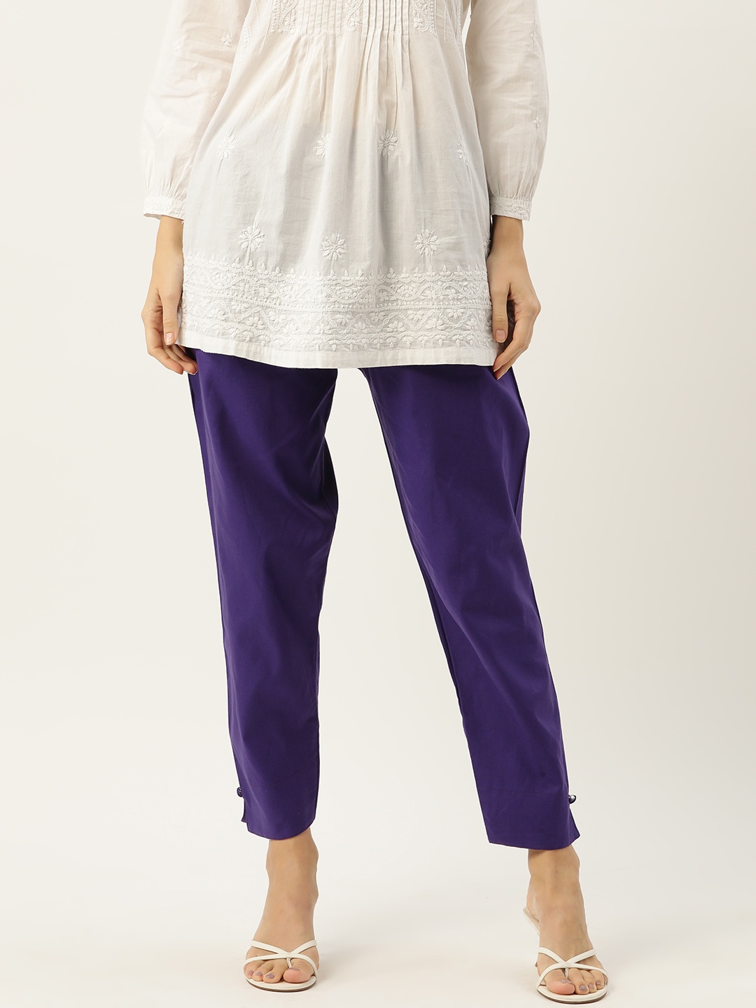 

HASRI Women Solid Pure Cotton Trousers, Violet