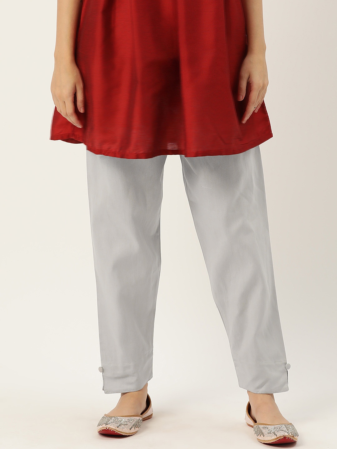 

HASRI Women Solid Pure Cotton Trousers, Grey