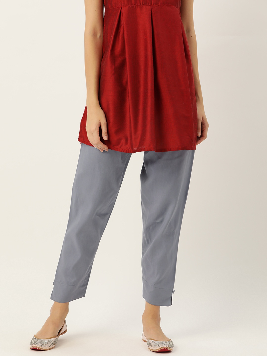 

HASRI Women Solid Pure Cotton Trousers, Grey