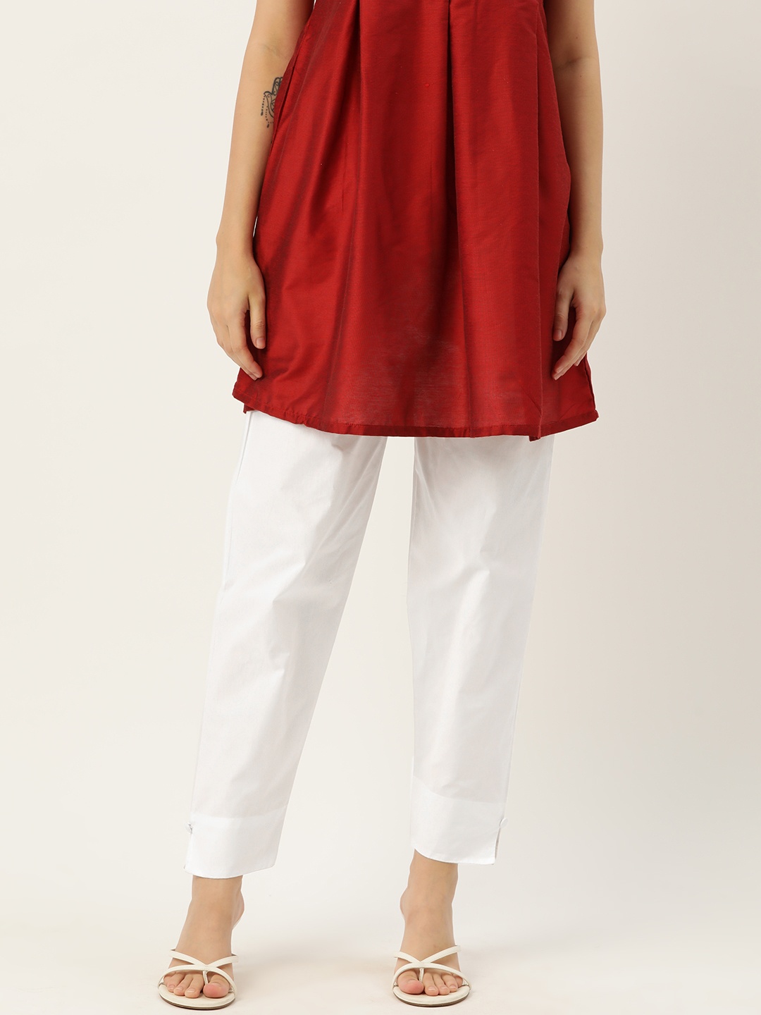 

HASRI Women Solid Pure Cotton Trousers, White