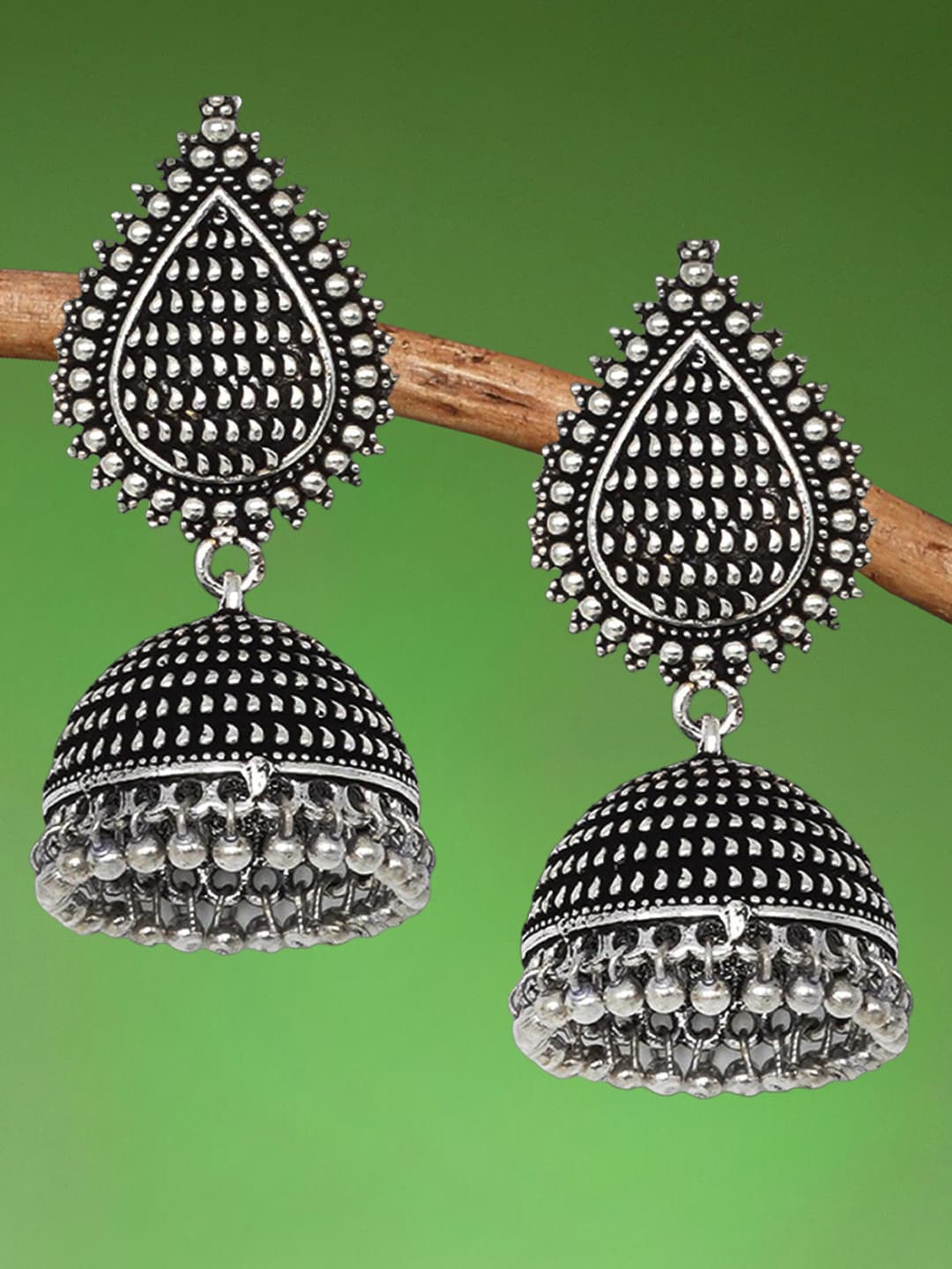 

OOMPH Oxidised Dome Shaped Jhumkas Earrings, Silver