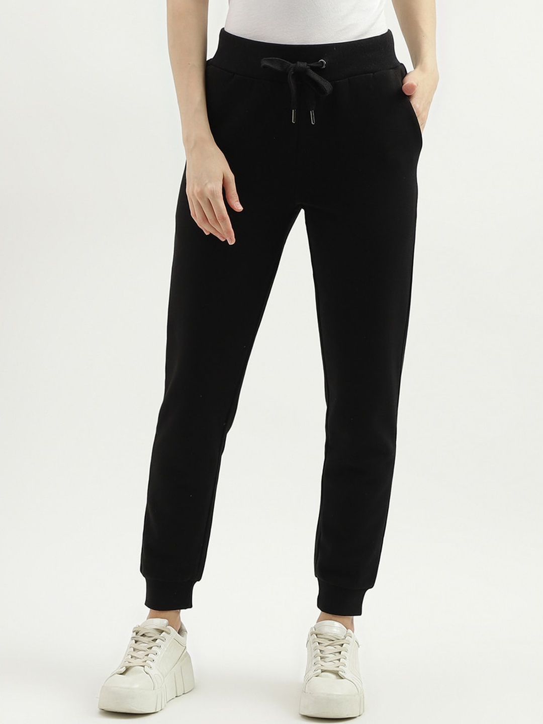 United Colors of Benetton Women Mid Rise Cotton Joggers, Black