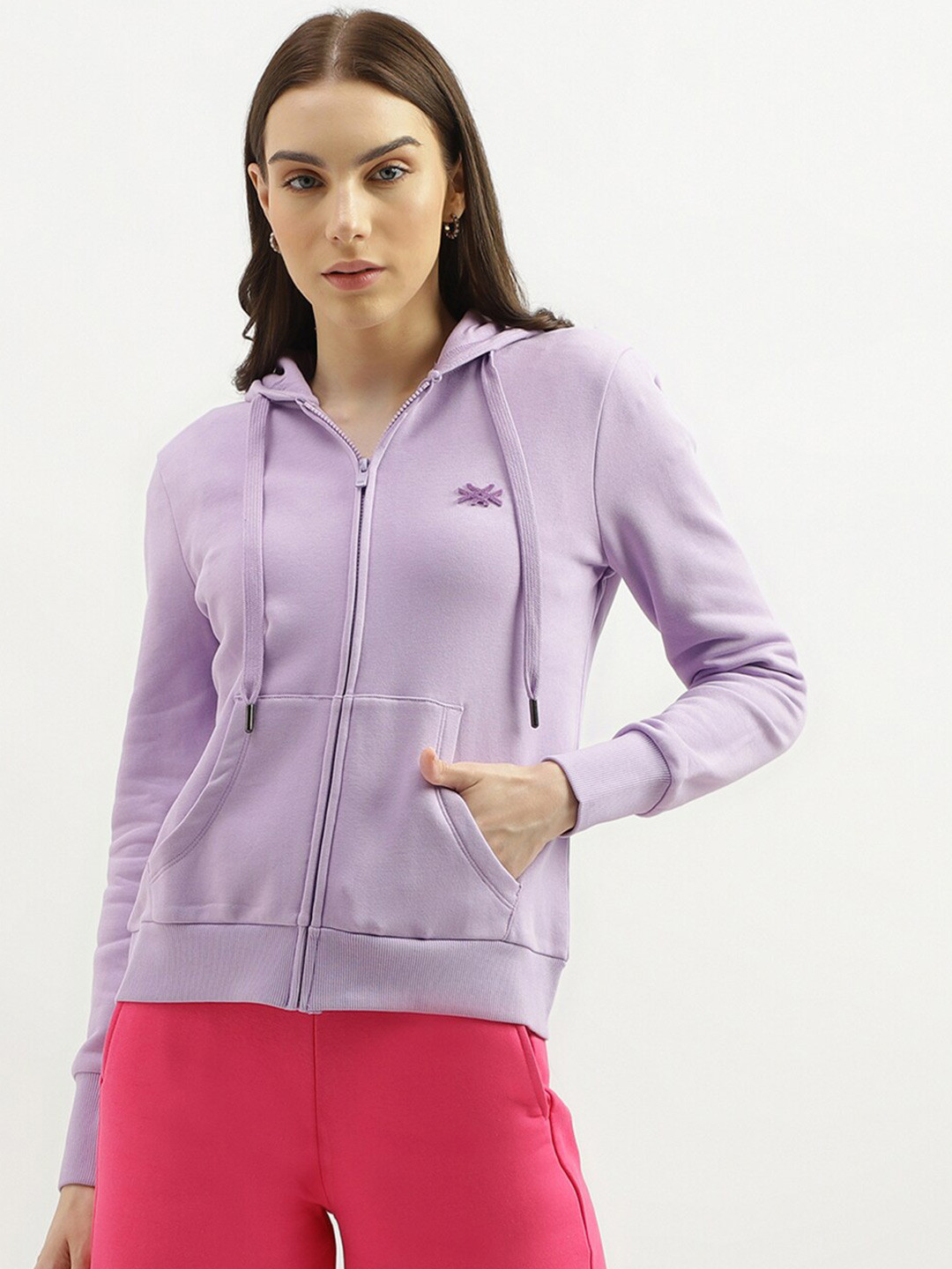 

United Colors of Benetton Front Open Hooded Sweatshirt, Purple