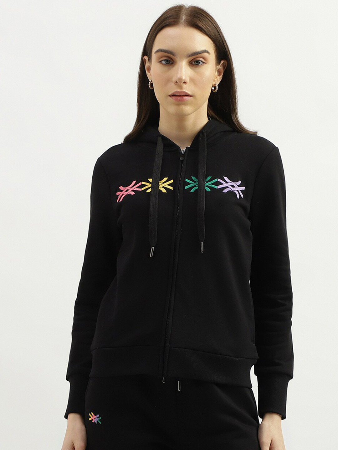 

United Colors of Benetton Front Open Hooded Sweatshirt, Black