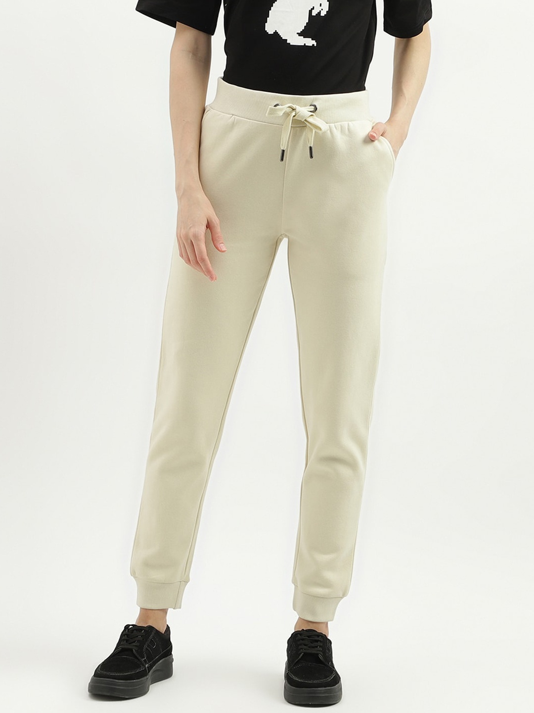 

United Colors of Benetton Women Mid Rise Cotton Joggers, Cream