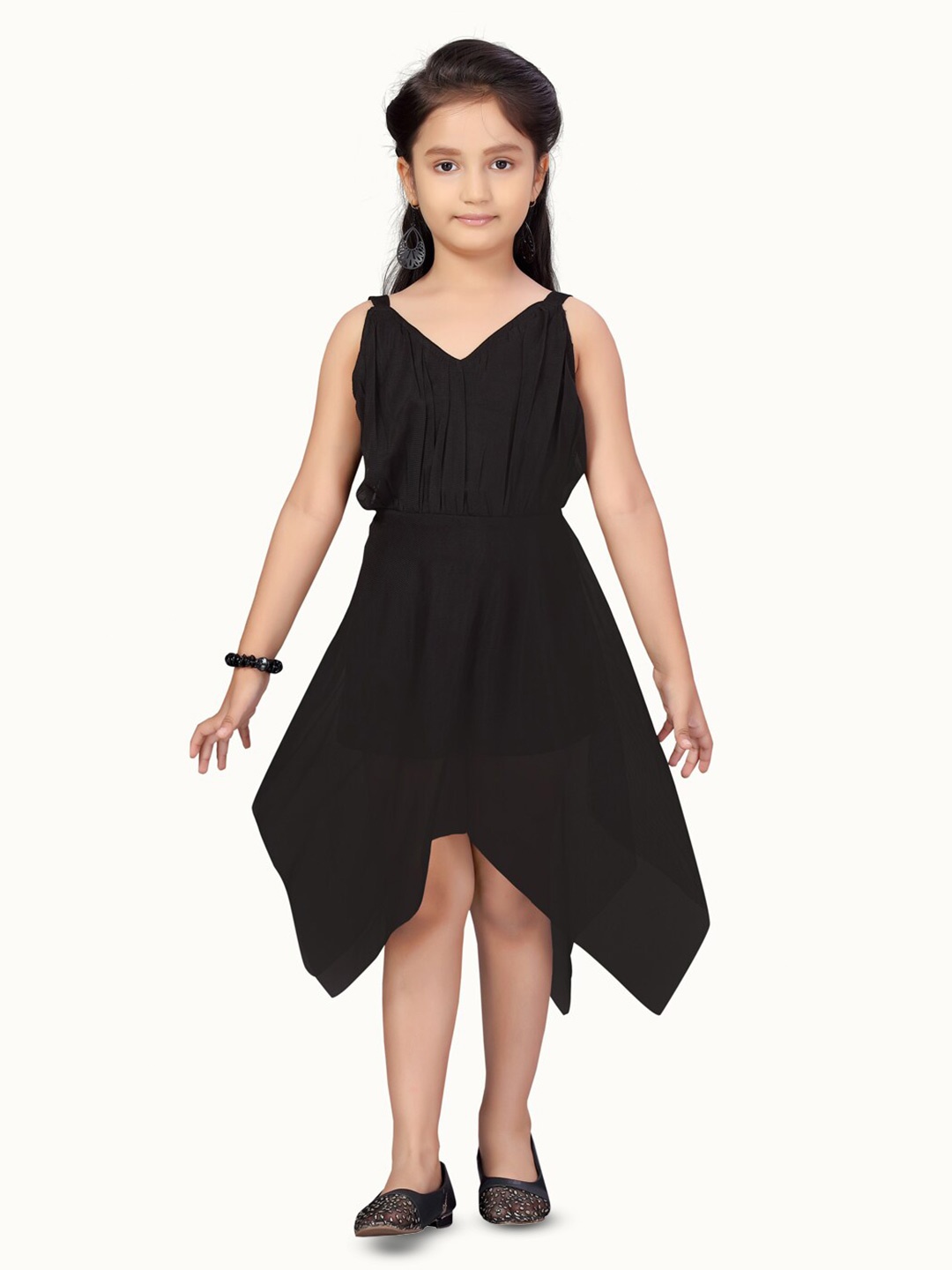 

BAESD Girls Shoulder Straps Gathered Cotton Fit & Flare Dress, Black