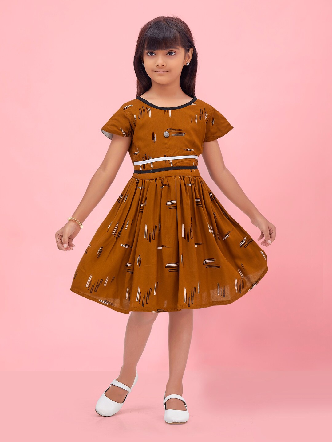 

BAESD Conversational Printed Fit & Flare Dress, Rust