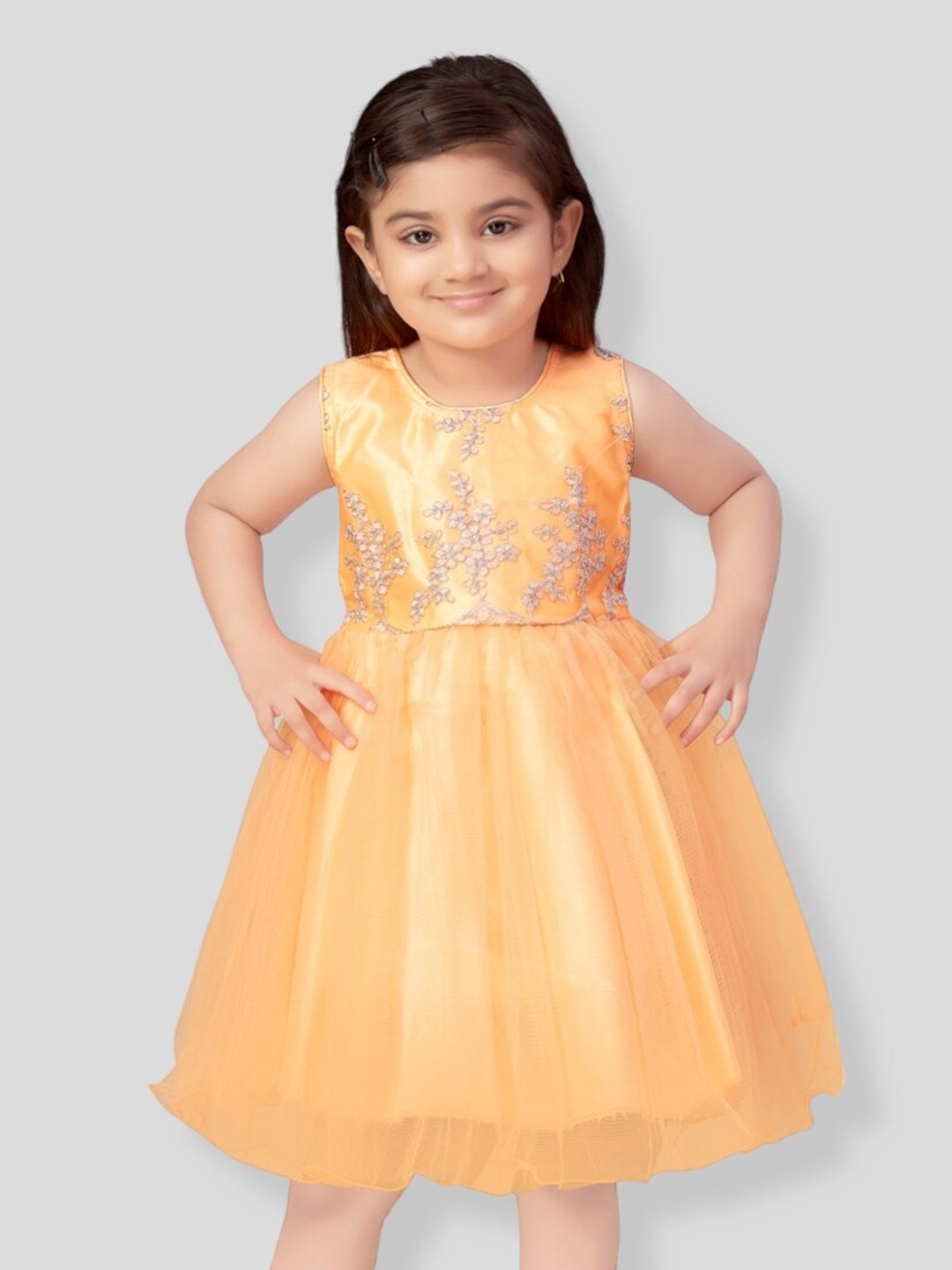 

BAESD Girls Floral Embroidered Sleeveless Fit & Flare Dress, Orange
