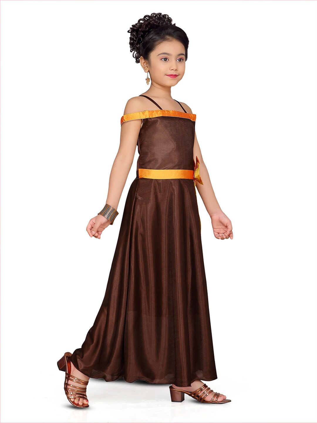 

BAESD Girls Shoulder Straps Bow Silk Maxi Dress, Brown