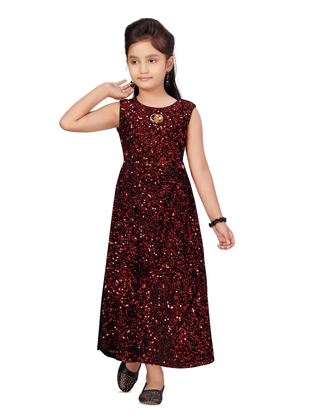 

BAESD Girls Embellished Sequined Velvet Maxi Dress, Red