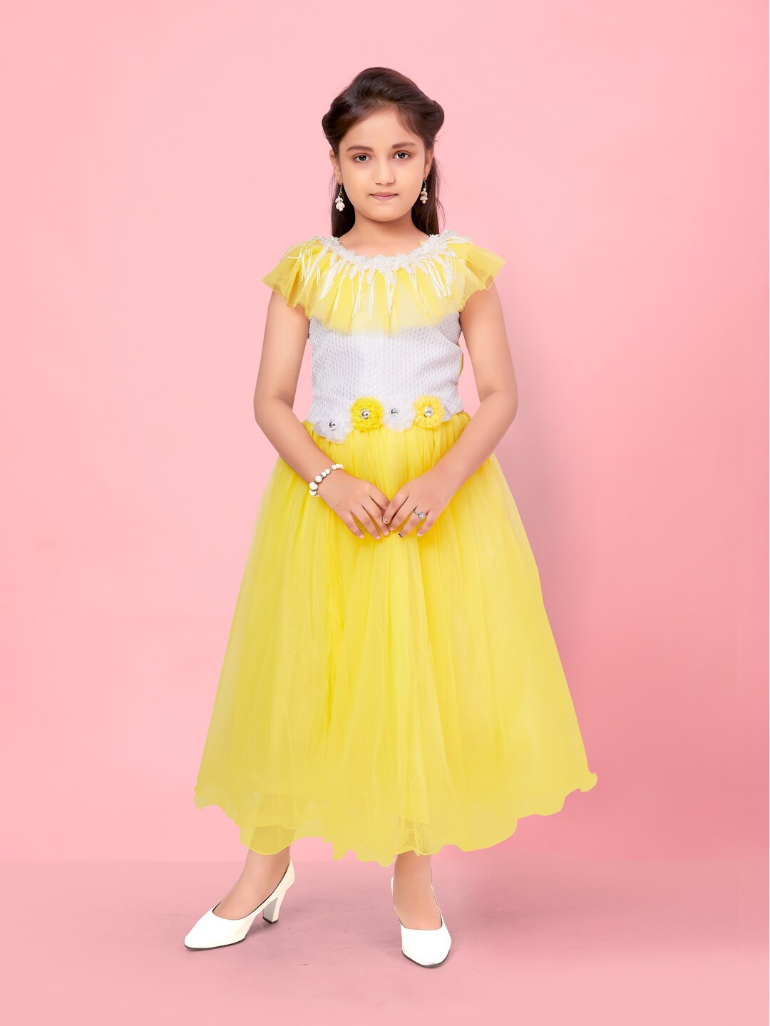 

BAESD Girls Self Design Net Fit & Flare Midi Dress, Green