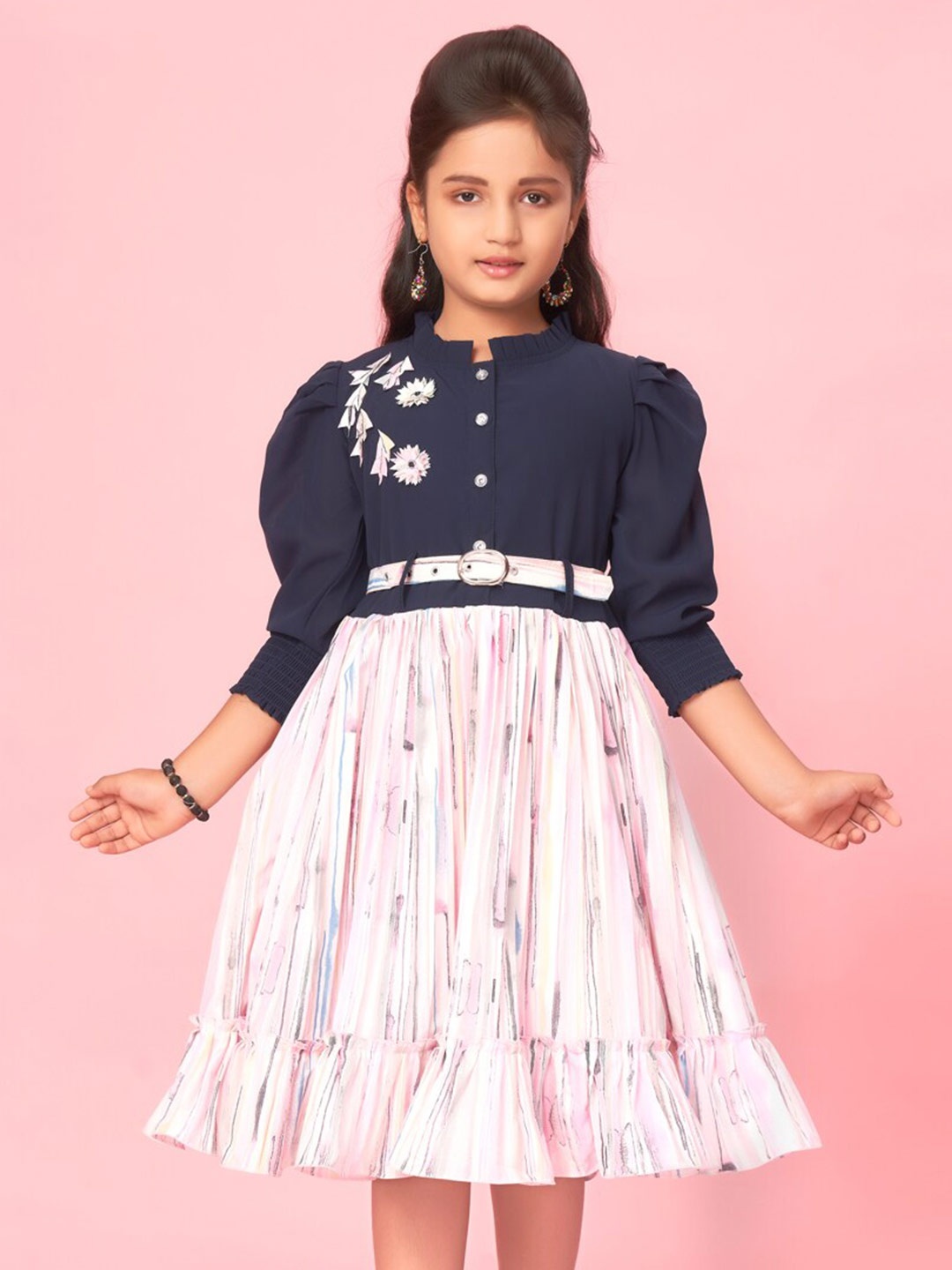 BAESD Girls Floral Printed Georgette Fit and Flare Dress, Pink