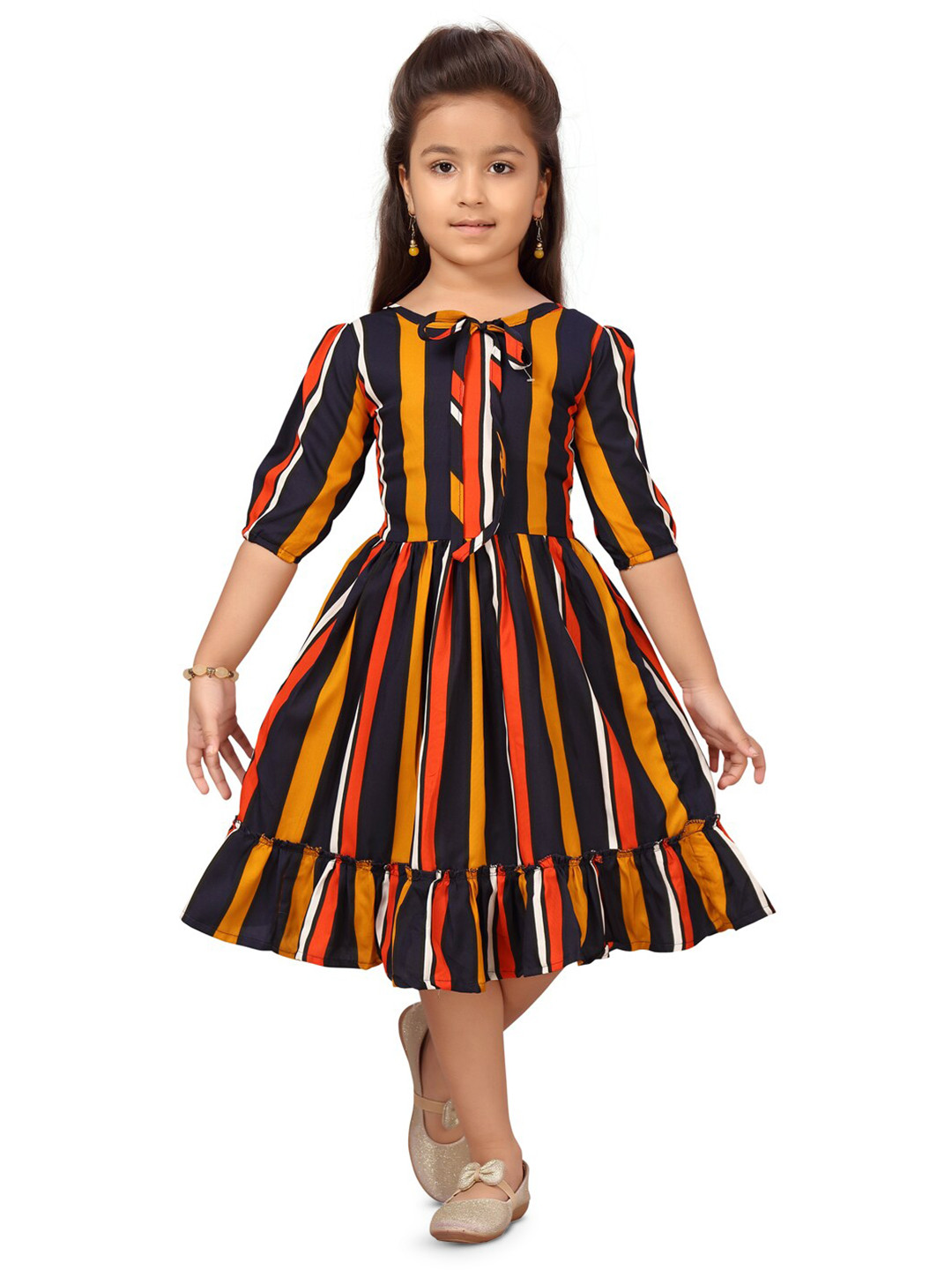 

BAESD Girls Striped Fit & Flare Dress, Yellow