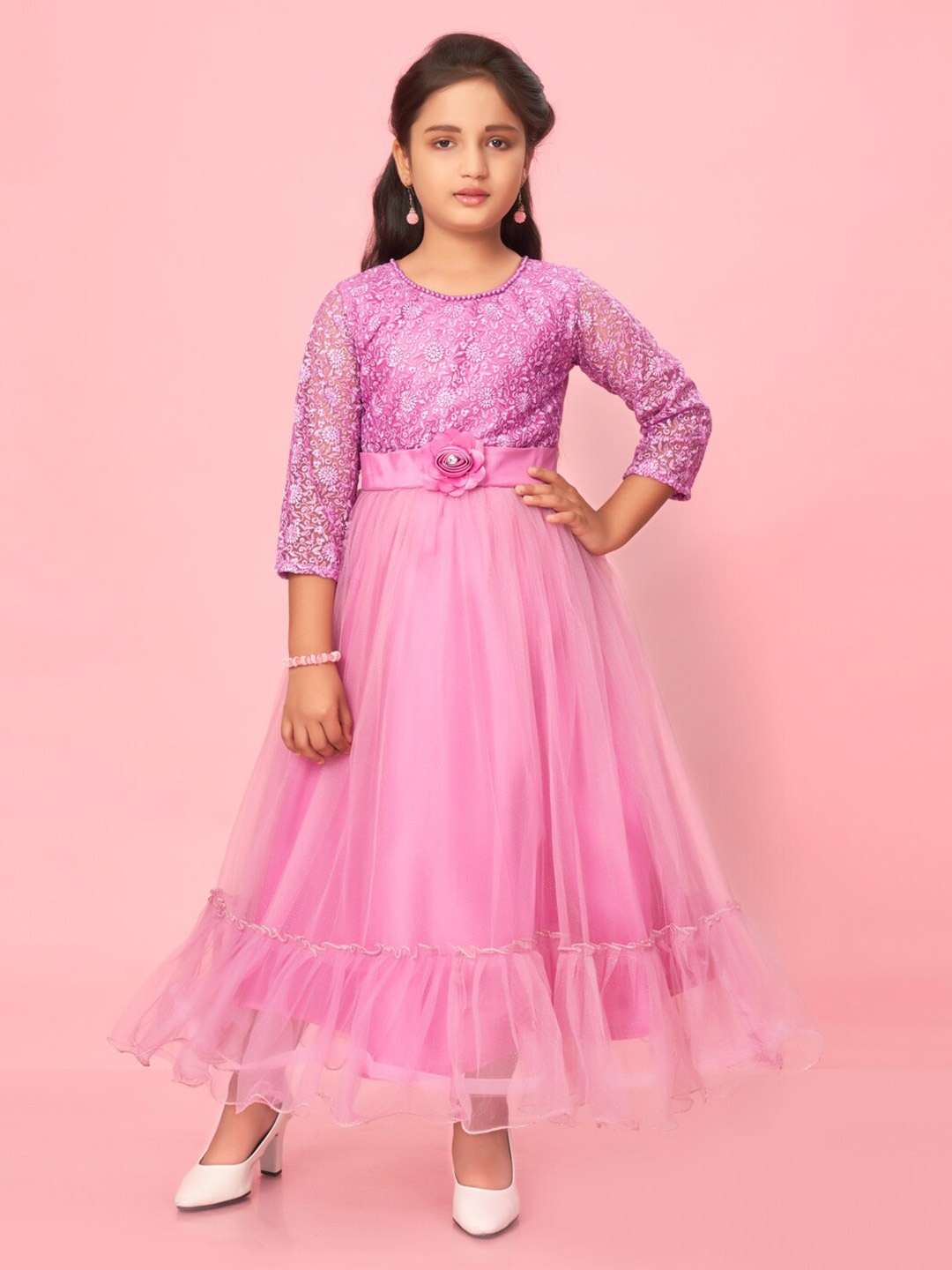 

BAESD Girls Floral Embroidered Net Fit & Flare Maxi Dress, Purple