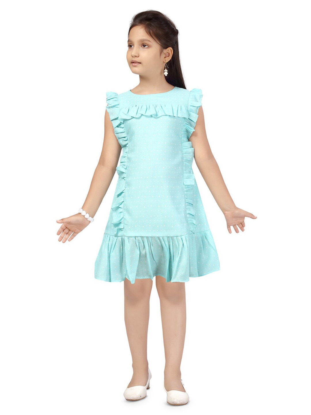 

BAESD Girls Ruffles Detail A-Line Dress, Turquoise blue