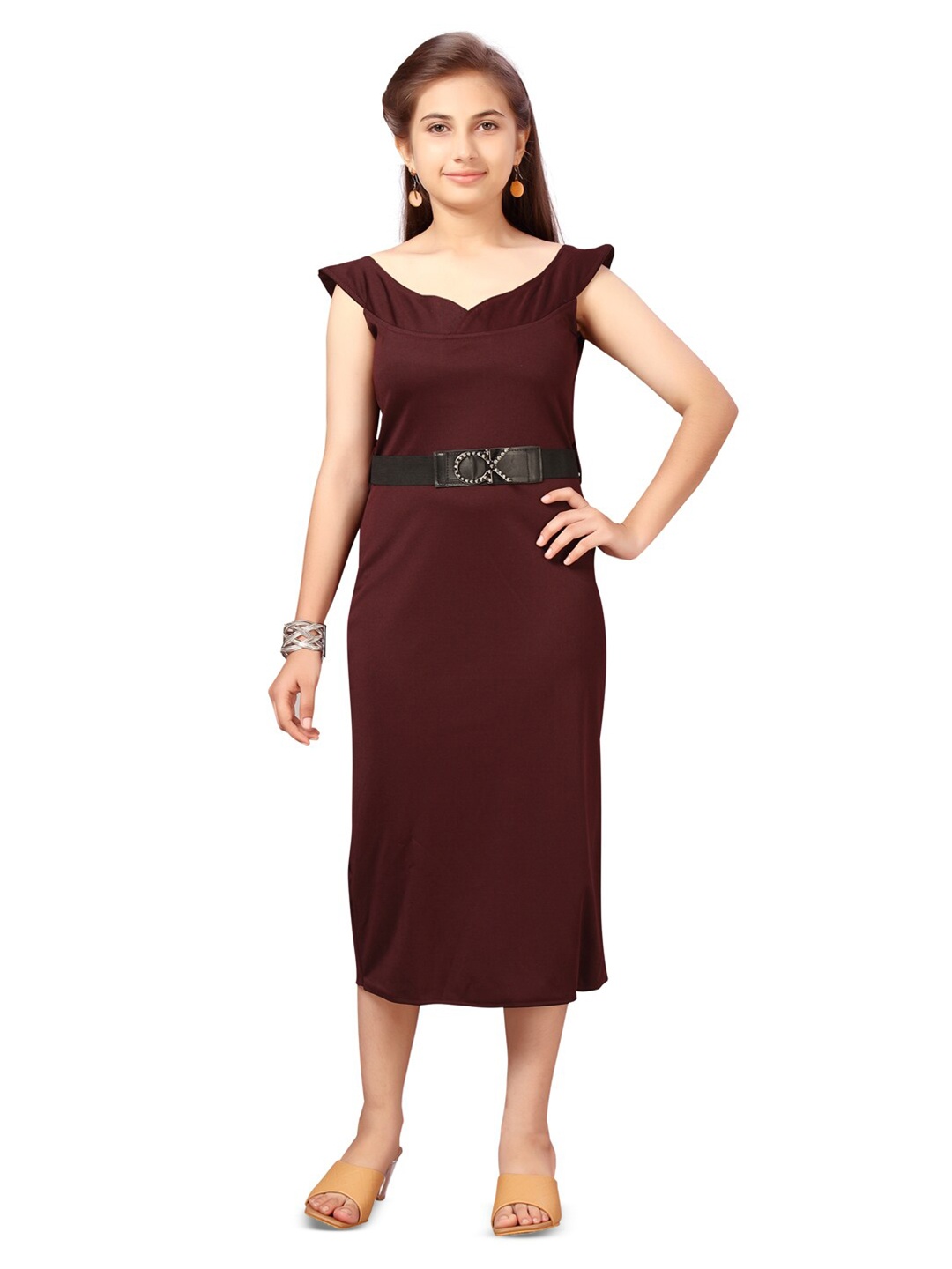 

BAESD Girls Sweetheart Neck Sheath Cotton Midi Dress, Burgundy