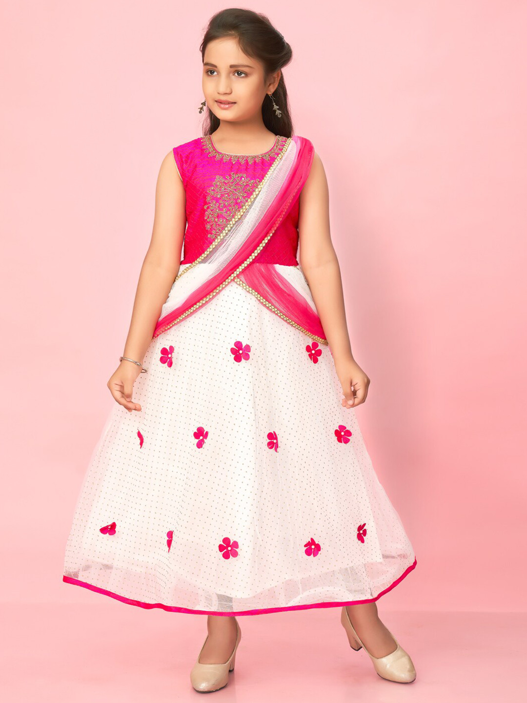

BAESD Girls Embellished Round Neck Fit & Flare Ethnic Dress With Yoke Design, Pink