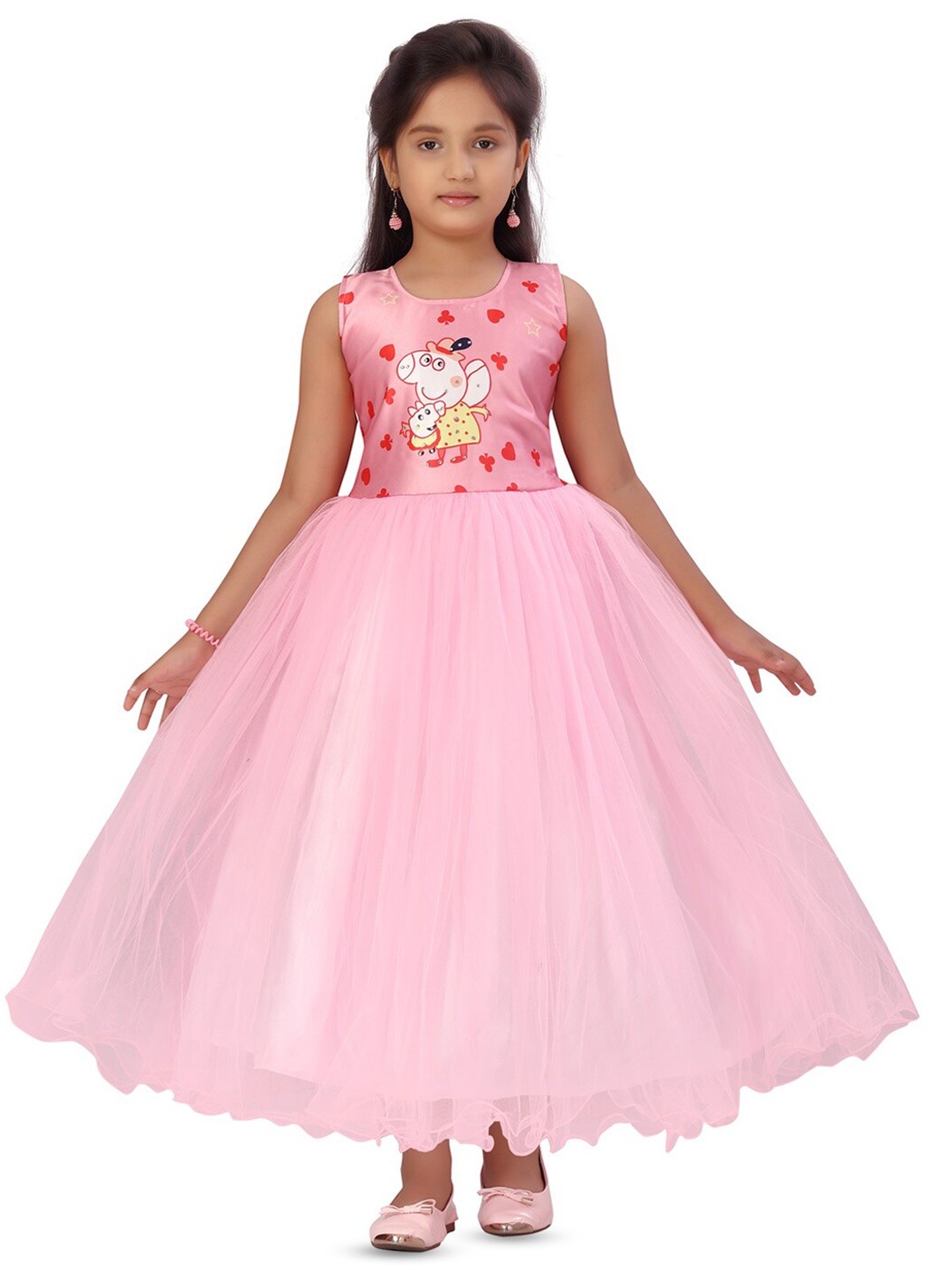 

BAESD Girls Peppa Pig Printed Tulle Net Gown Maxi Dress, Pink