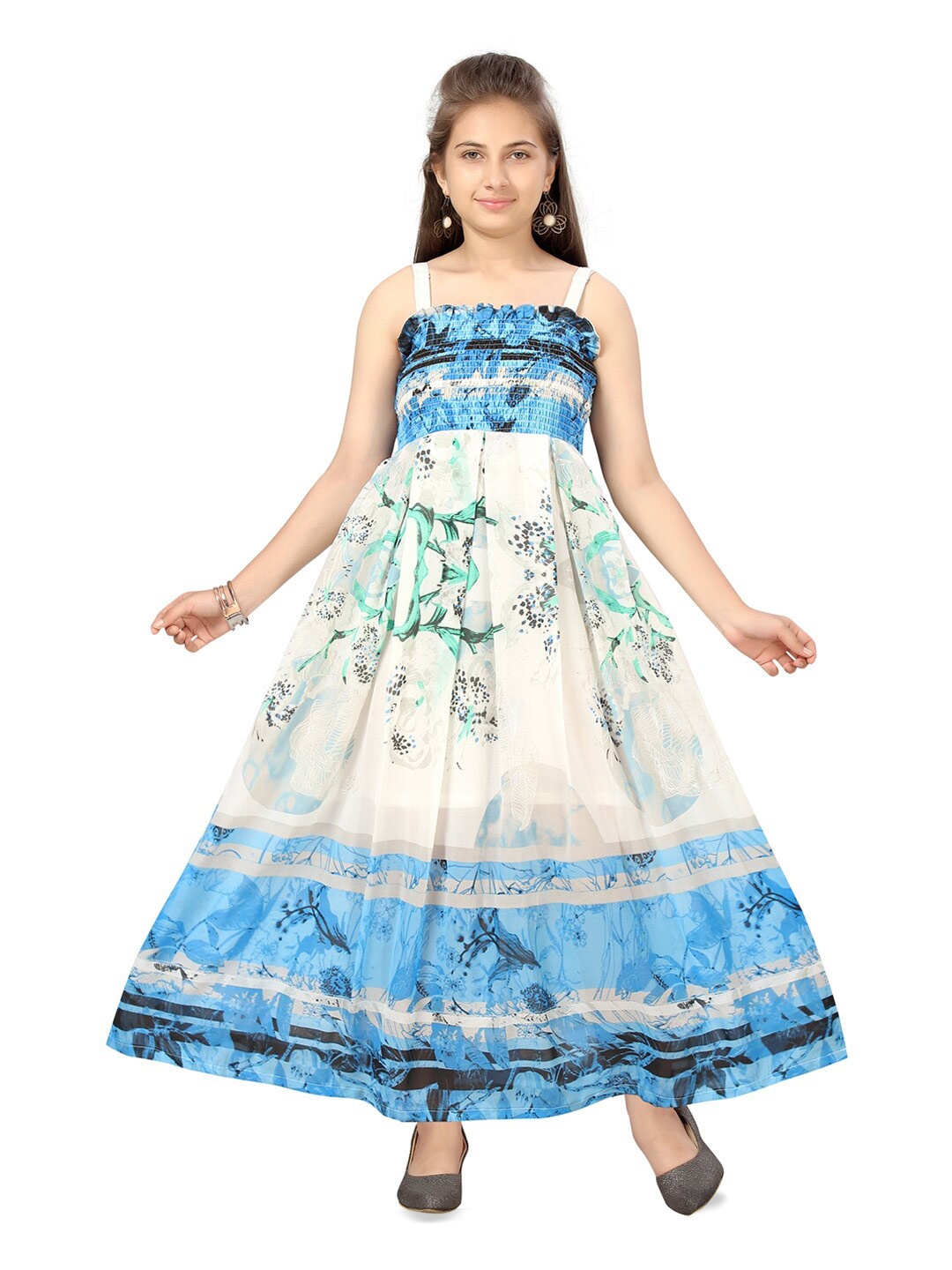 

BAESD Girls Floral Printed Shoulder Straps Maxi Dress, Blue