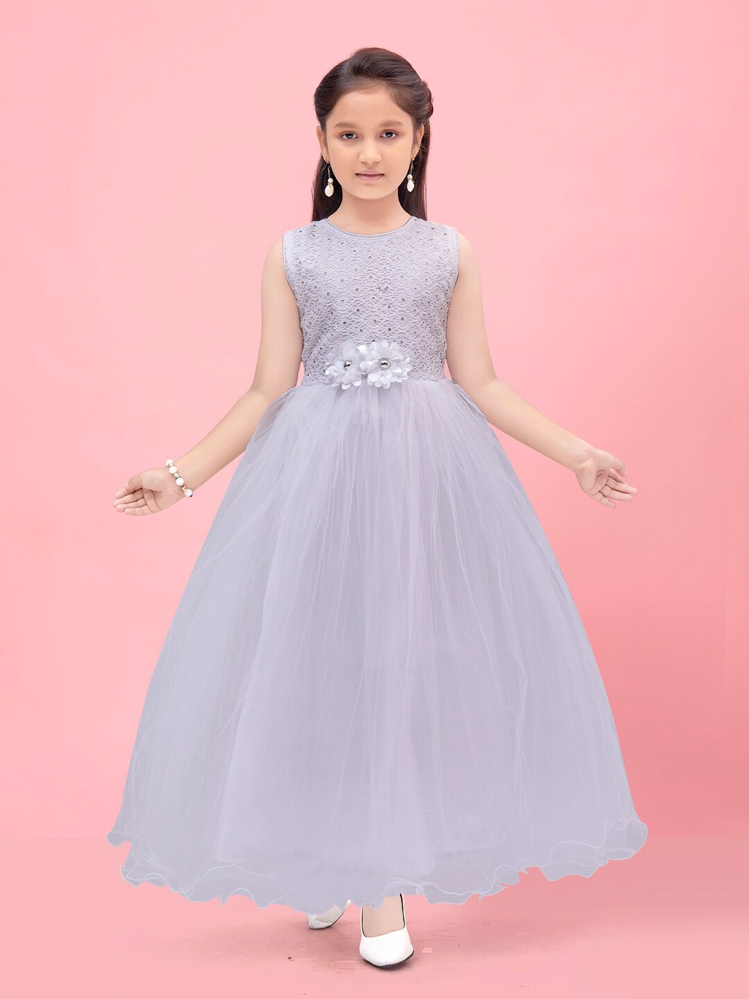 

BAESD Girls Embellished Net Fit & Flare Maxi Dress, Purple