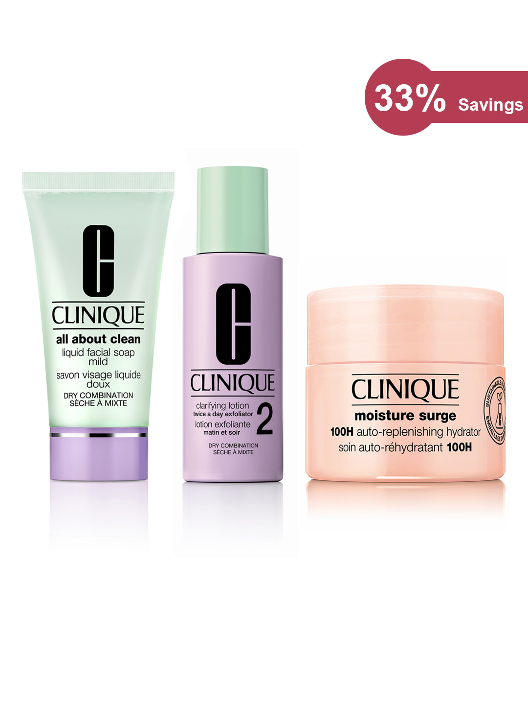 

Clinique Set of All About Clean Soap + Twice a Day Exfoliator 2 + Moisture Surge Hydrator, Purple