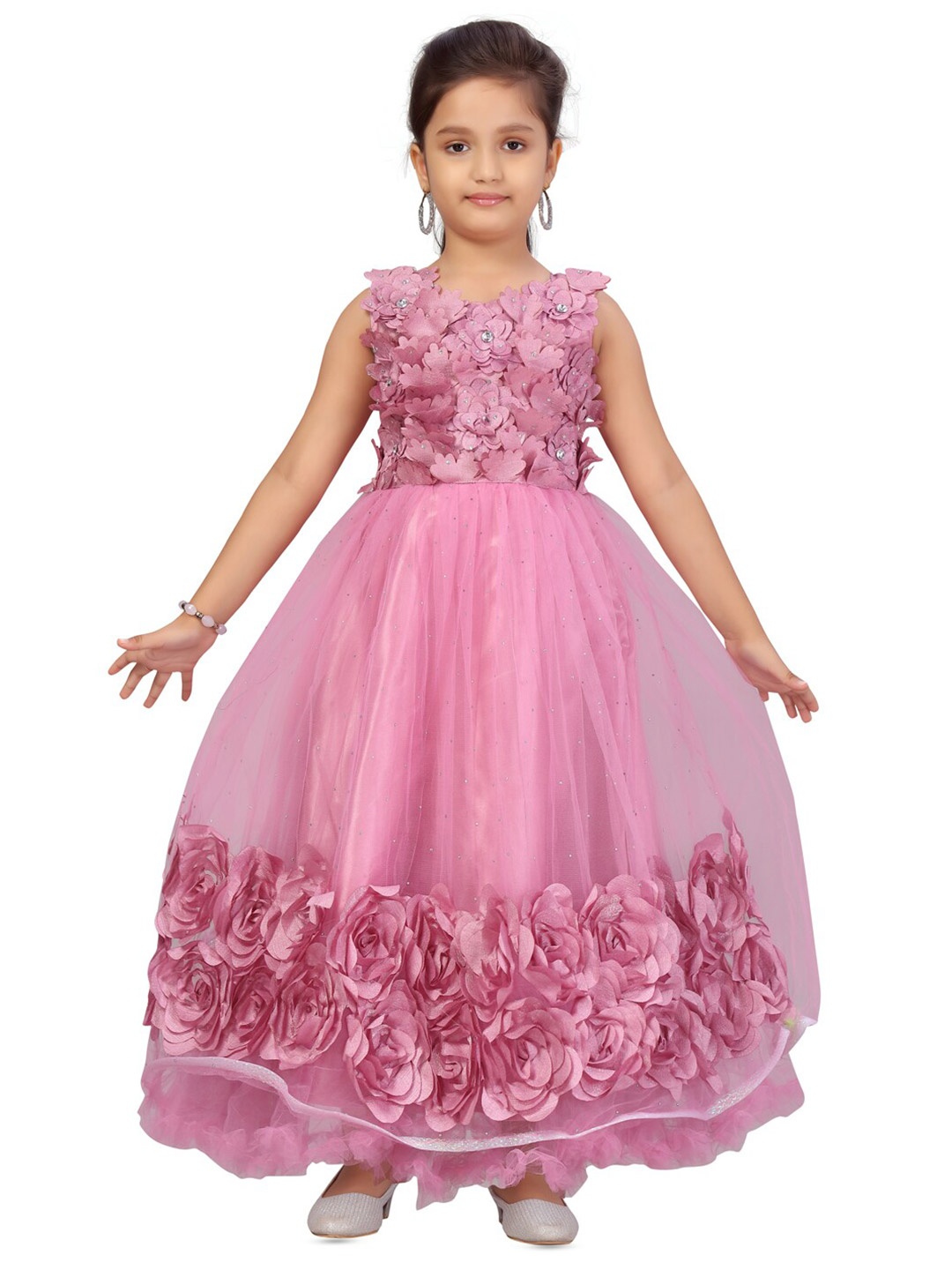 

BAESD Girls Floral Embellished Fit & Flare Maxi Dress, Pink