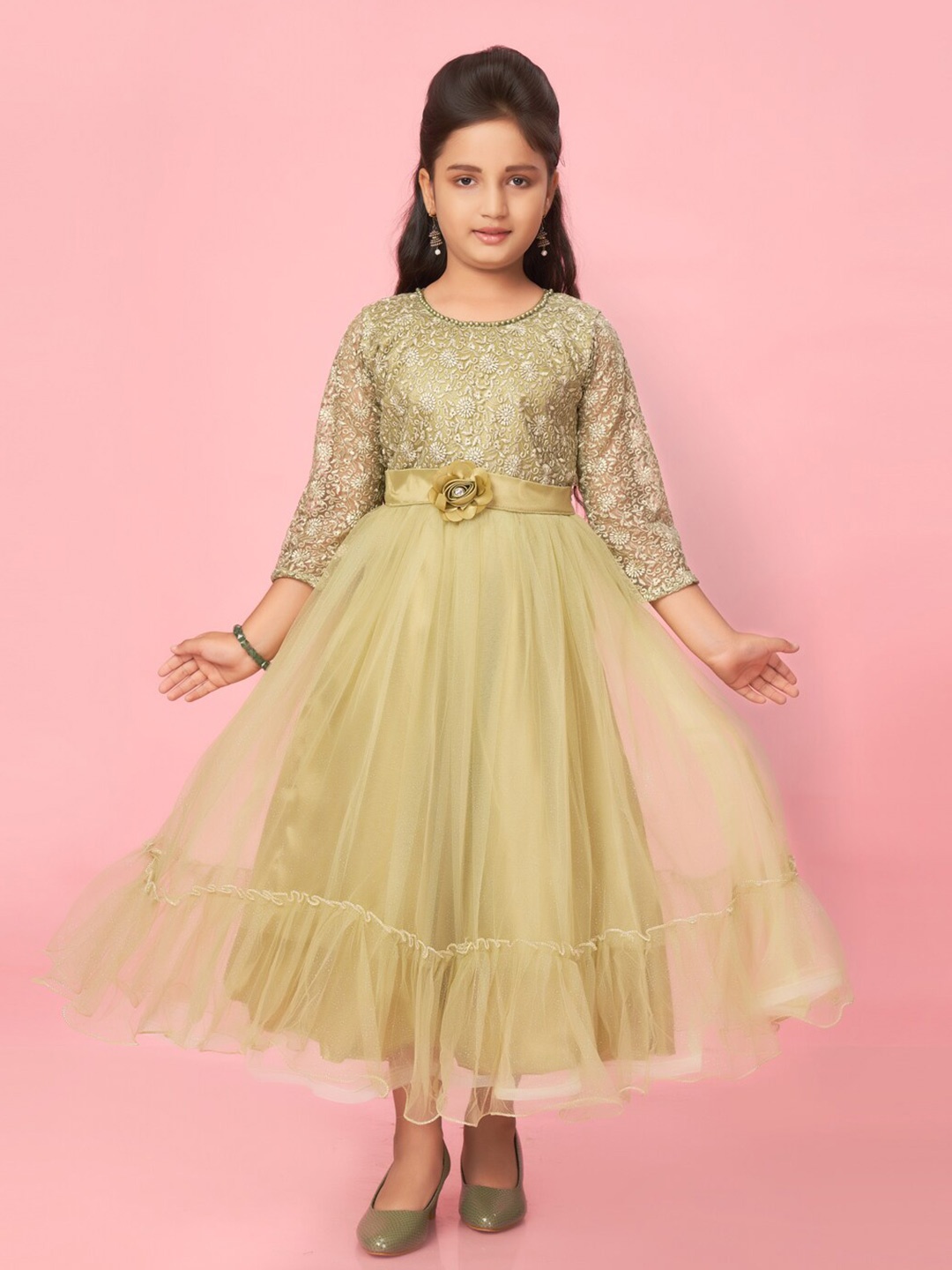 

BAESD Embroidered Detail Fit & Flare Dress, Olive