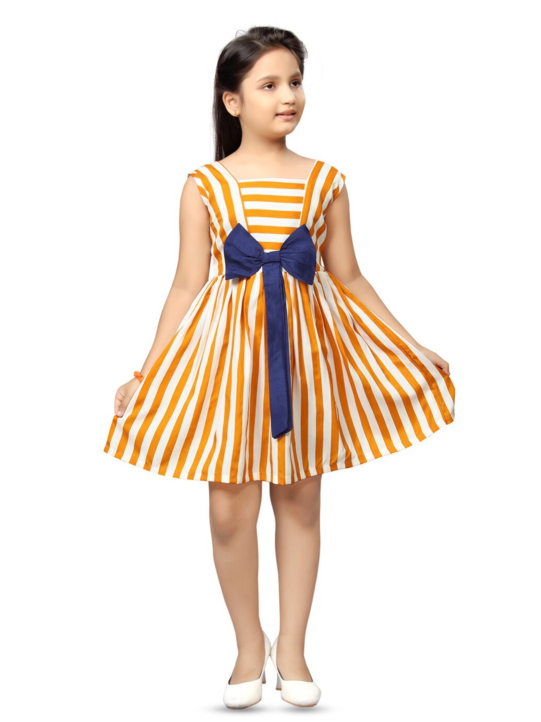 

BAESD Girls Striped Square Neck Fit & Flare Dress, Yellow