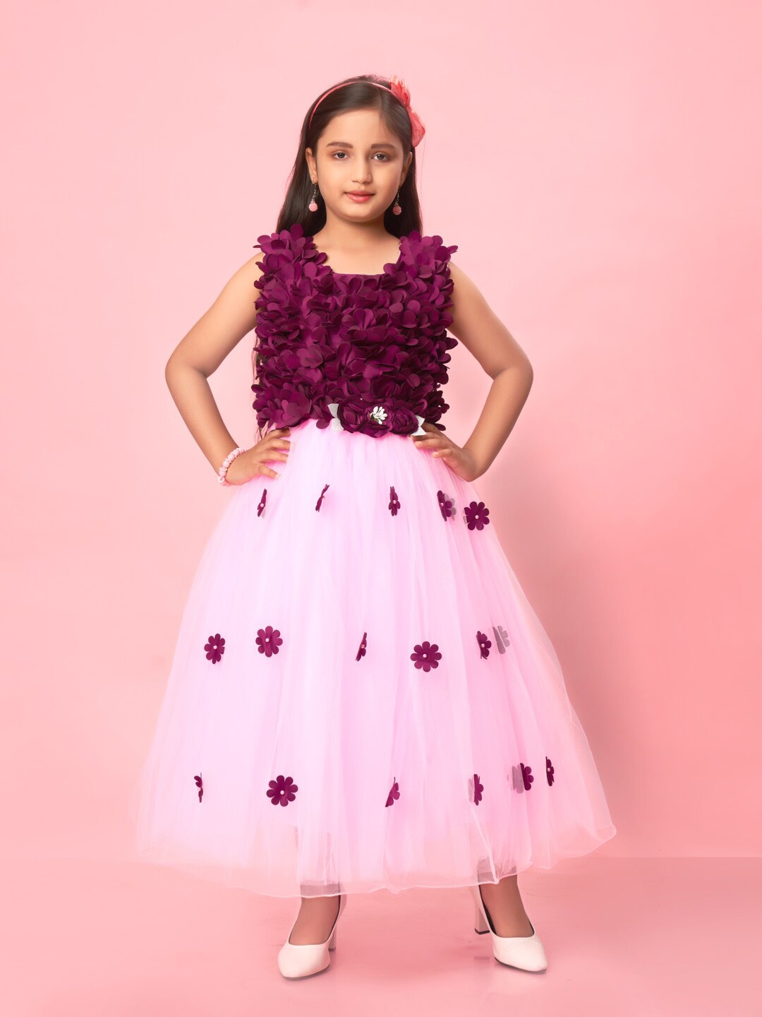 

BAESD Girls Embellished Corsage Net Gown, Purple